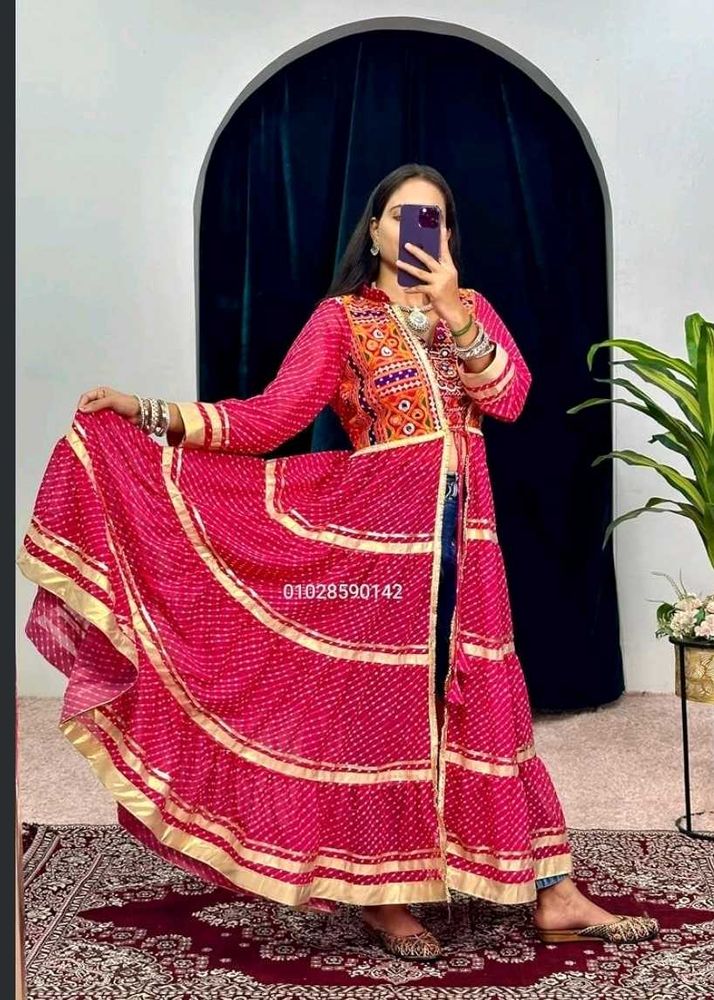 Vibrant Pink Bandhani jacket and top