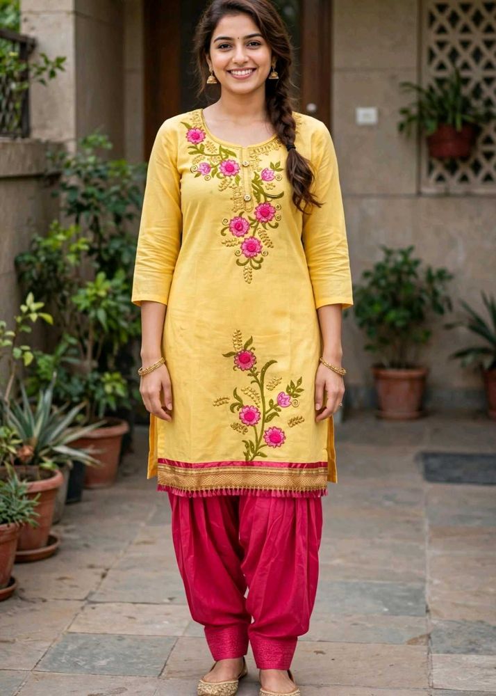 Yellow Kurta with Pink Patiala Pants