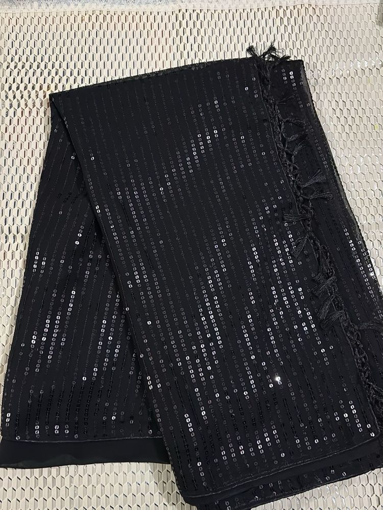 Black Sequinned Embellished PureGeorgette Saree