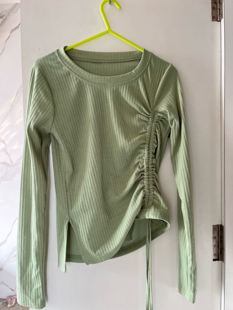 Sage Green Ribbed Long Sleeve Top