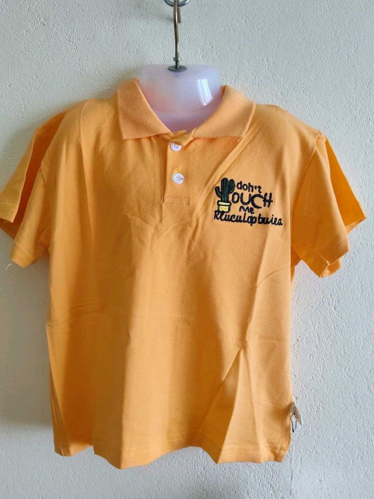 Cute Orange Polo Shirt with Cactus Print