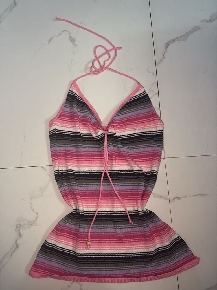 Striped Halter Neck Top