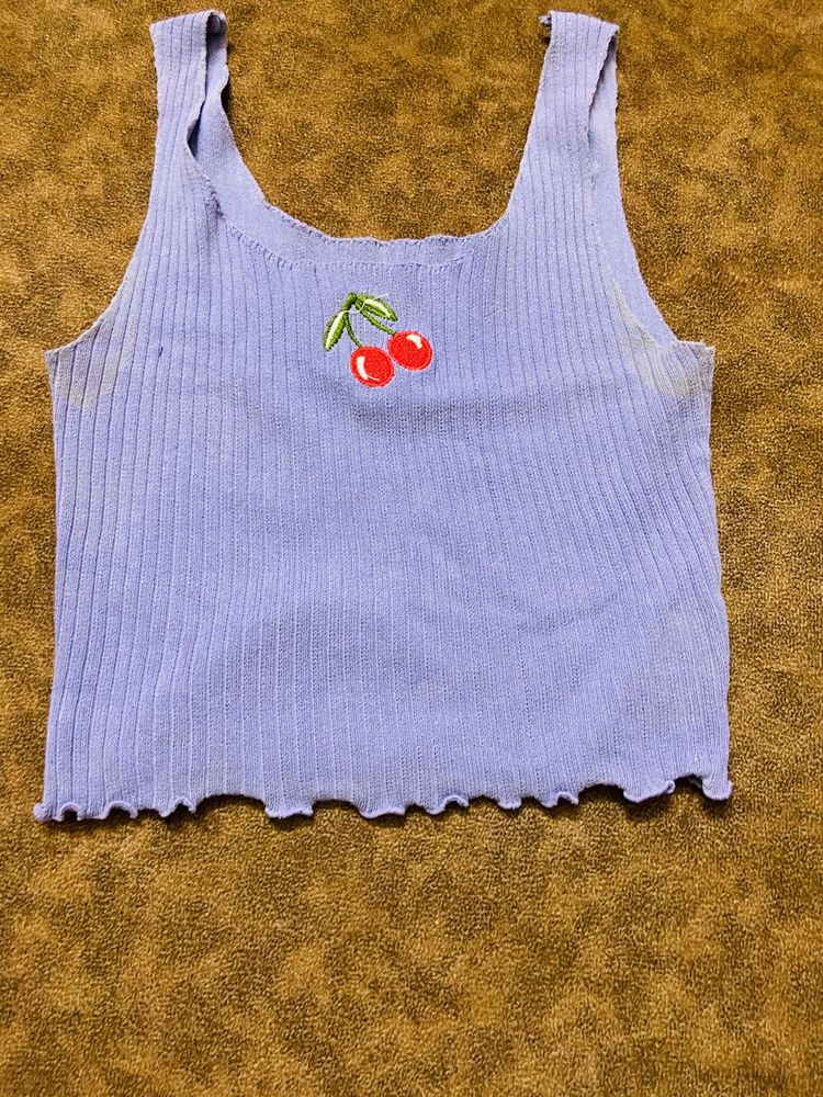 Cute Cherry Ribbed Tank Top