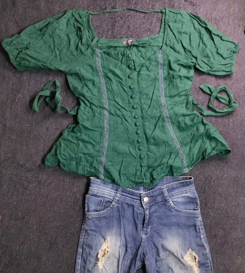 Green Puff Sleeve Blouse