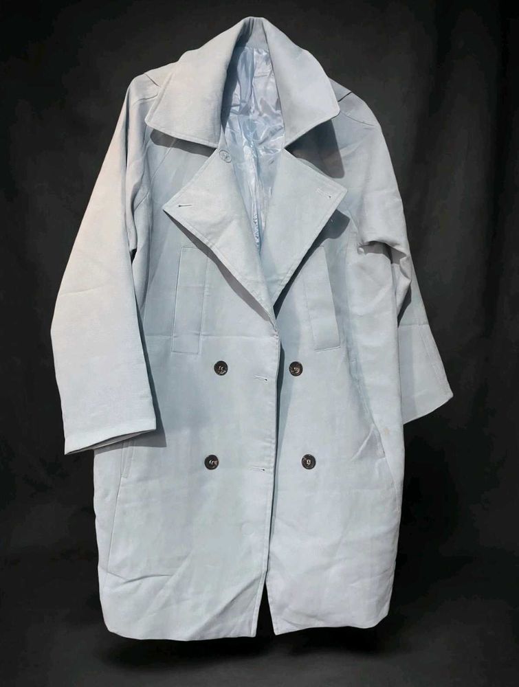 Light Blue Double-Breasted Trench Coat