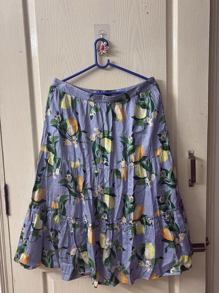 Tiered Lemon Print Midi Skirt