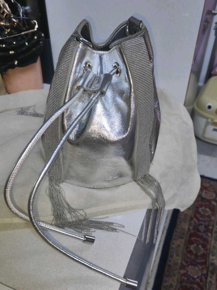 Shiny Silver Bucket Bag