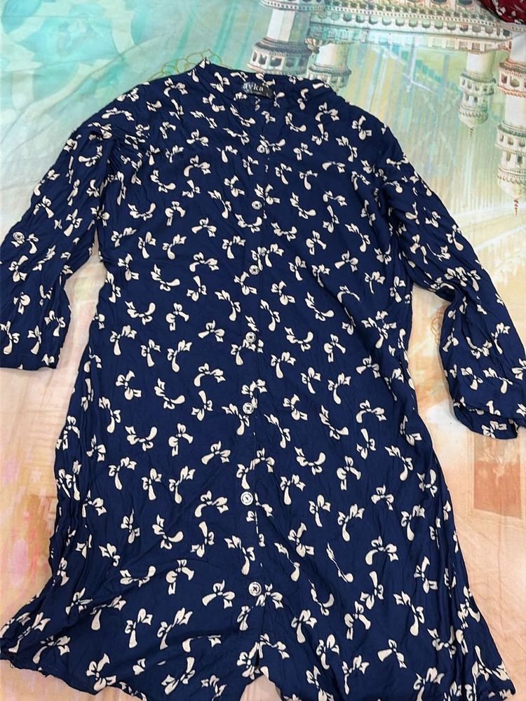 Navy Blue Kurta with Bow Print
