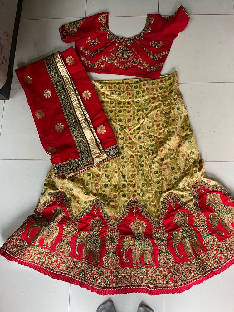 Elegant Red &amp; Gold Lehenga Choli Set
