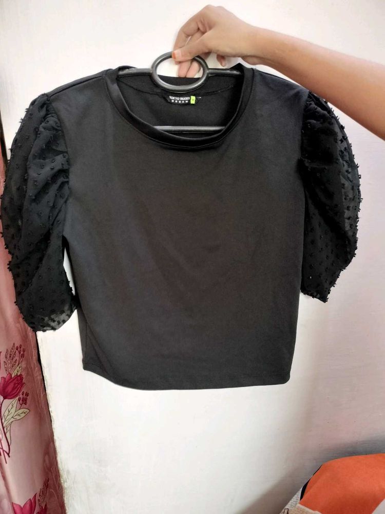Chic Black Puff Sleeve Top