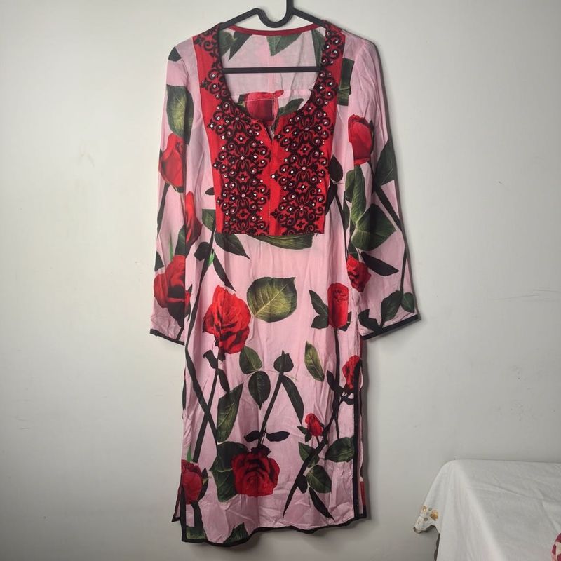 Beautiful Pink Rose Print Kurta