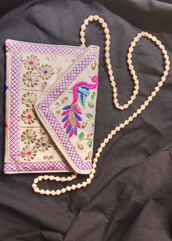 Embroidered Peacock Clutch Bag