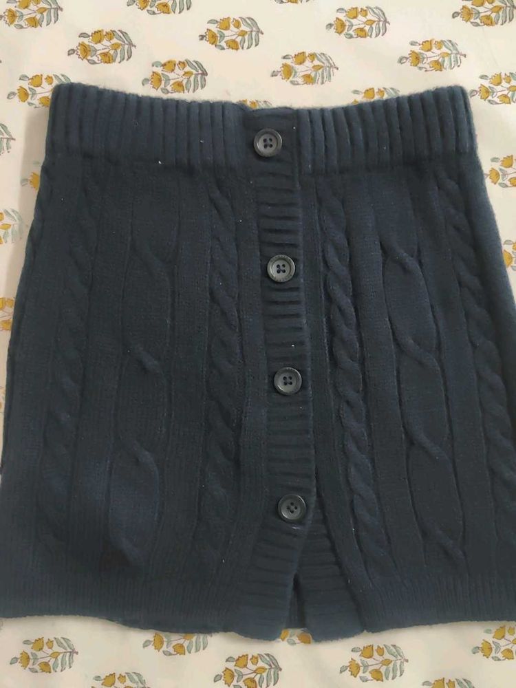 Navy Blue Cable Knit Button Skirt
