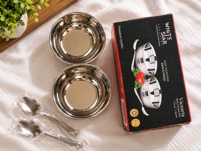 White Star Stainless Steel Bowls with Spoons
