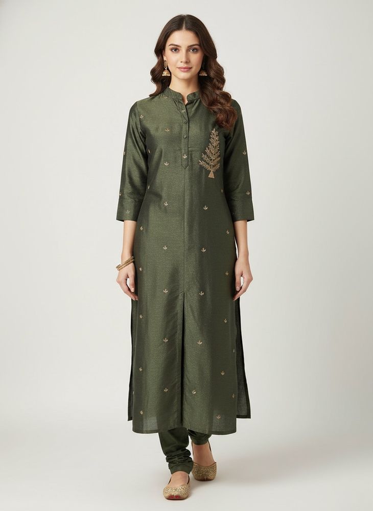 Sparkling Dark Green Kurti With Lining