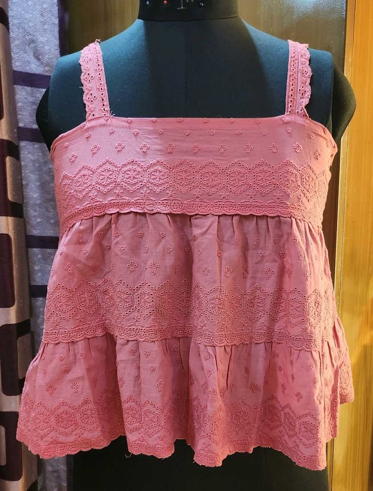 Pink Broderie Anglaise Top