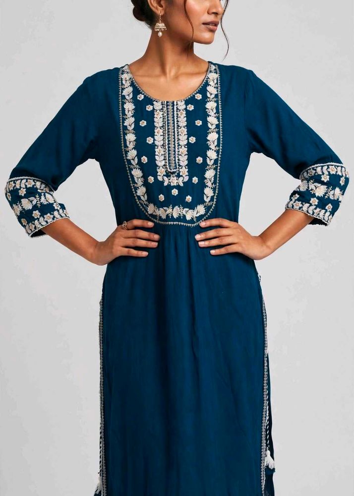 Embroidered Teal Kurti