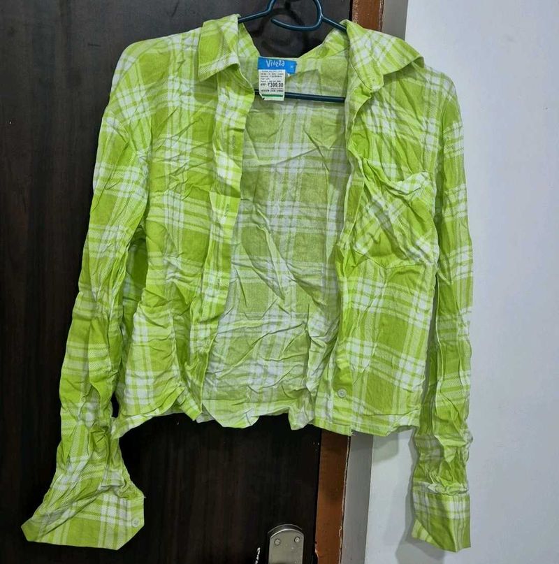 Lime Green Plaid Button-Up Shirt