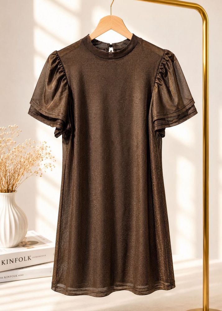 Brown Sheer Mesh Puff Sleeve Top/Dress – Chic &amp; Tr