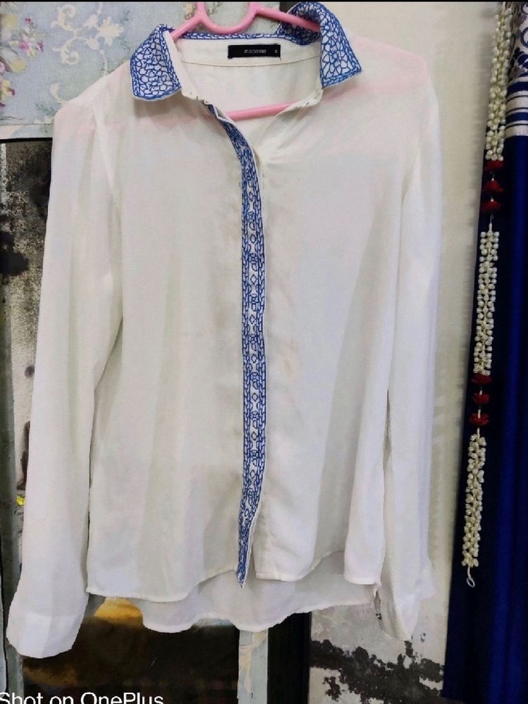 White&amp;blue Embroided Shirt 🤍🩵