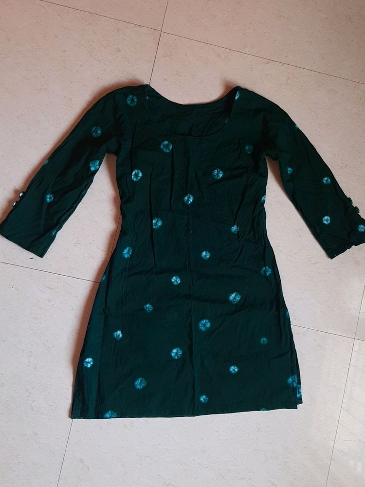Green Bandhani Cotton Kurti