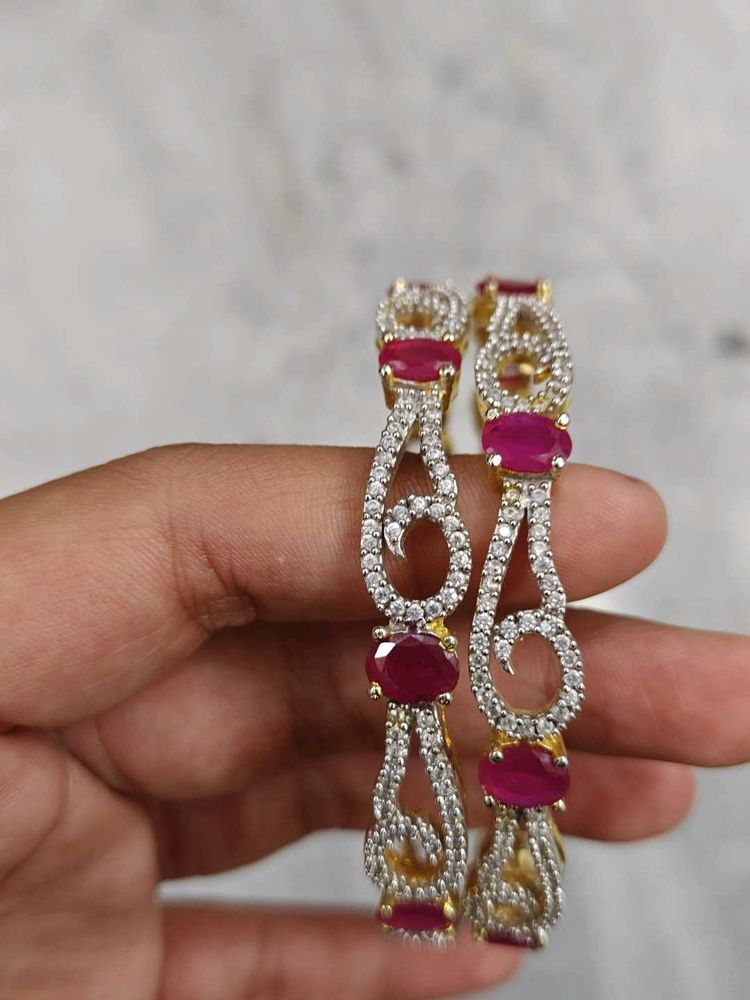 Elegant Ruby &amp; CZ Bangle Set