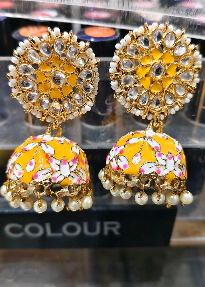 Stunning Yellow Floral Jhumka Earrings