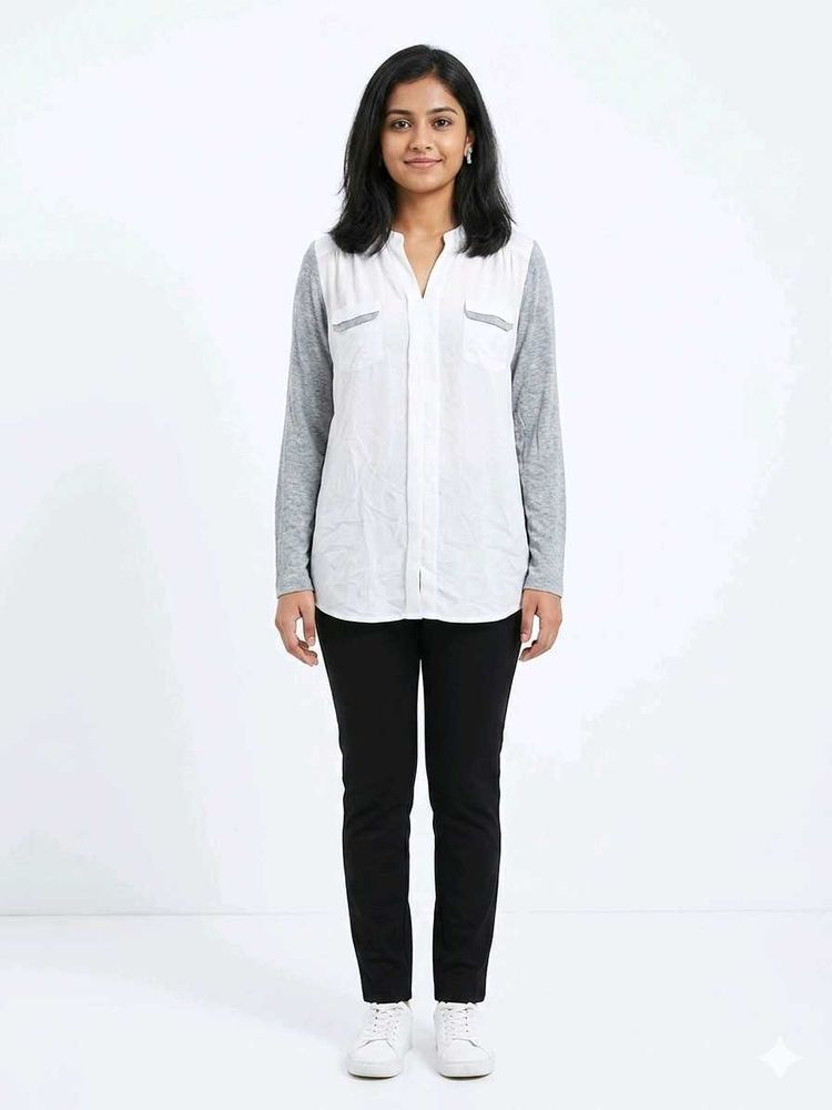 Chic White &amp; Grey Long Sleeve Top