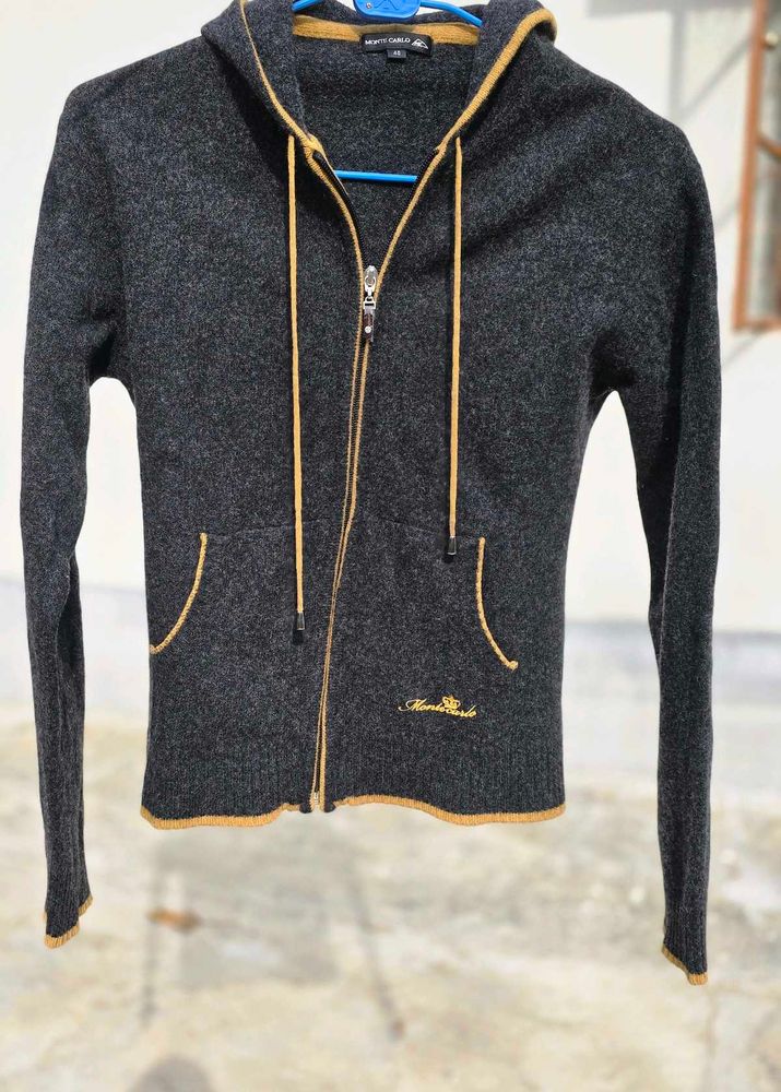 Gray Hoodie with Yellow Trim
