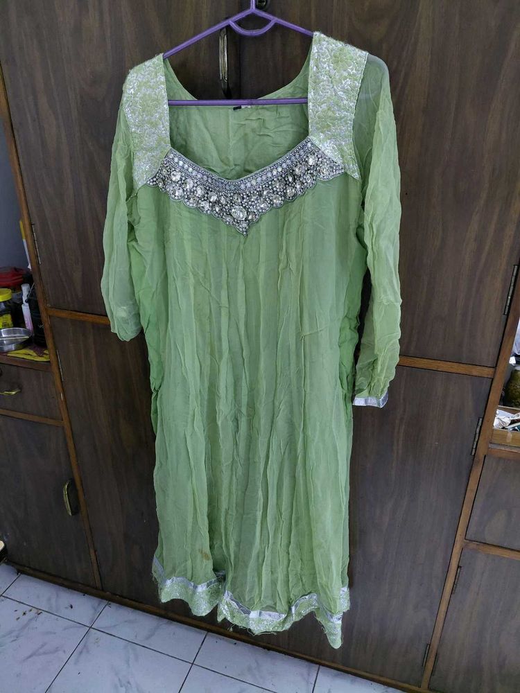 Green Embellished Kurta