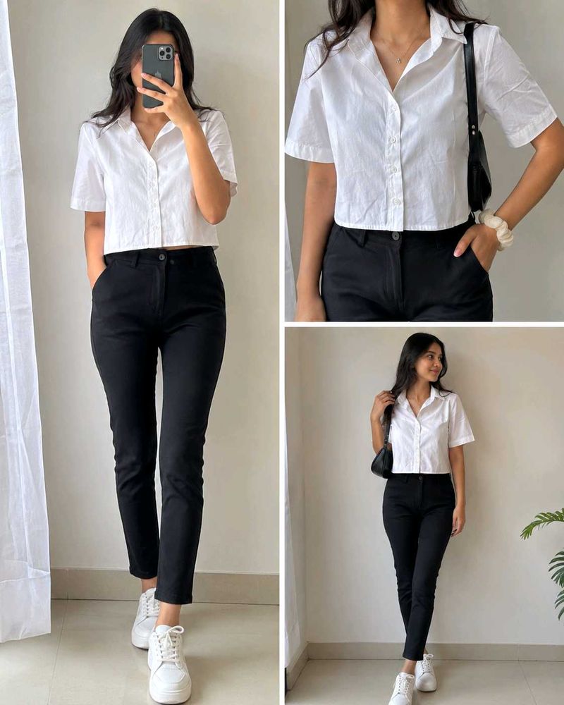 Stylish white Zudio top paired with black slim-fit