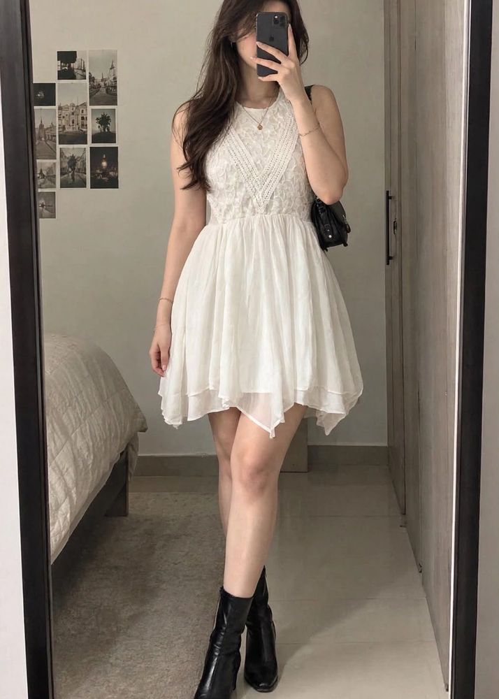 Pintresty 🌸White Lace Trimmed Mini Dress