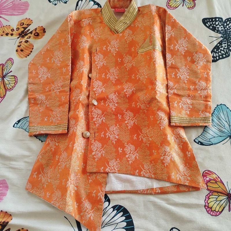 Boys Orange Brocade Kurta