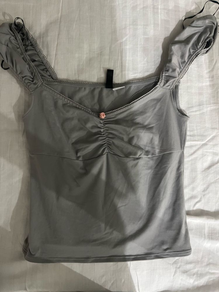 Cute Ruched Grey Crop Top
