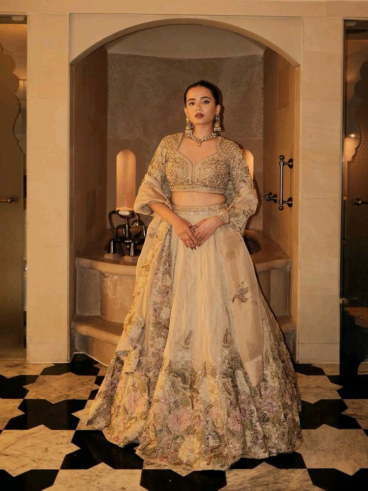Champagne Gold Embroidered Lehenga Set