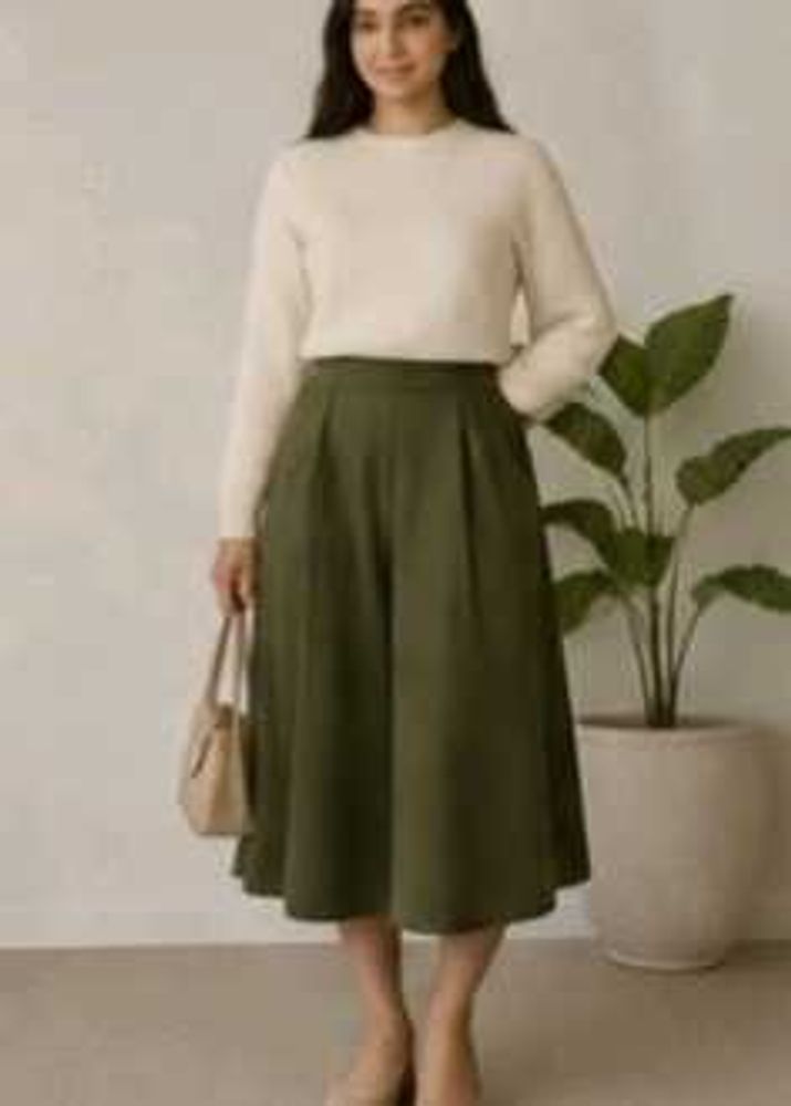 GU Olive Green Pleated Divider Skirt