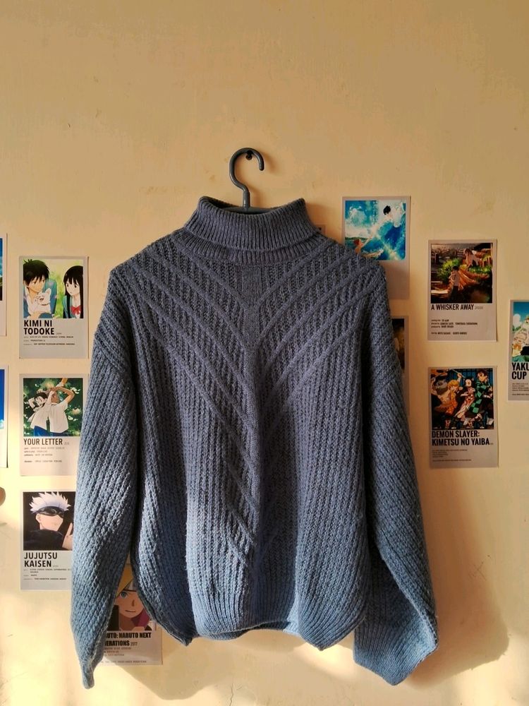 Soft Blue Turtle Neck Oversized Sweater