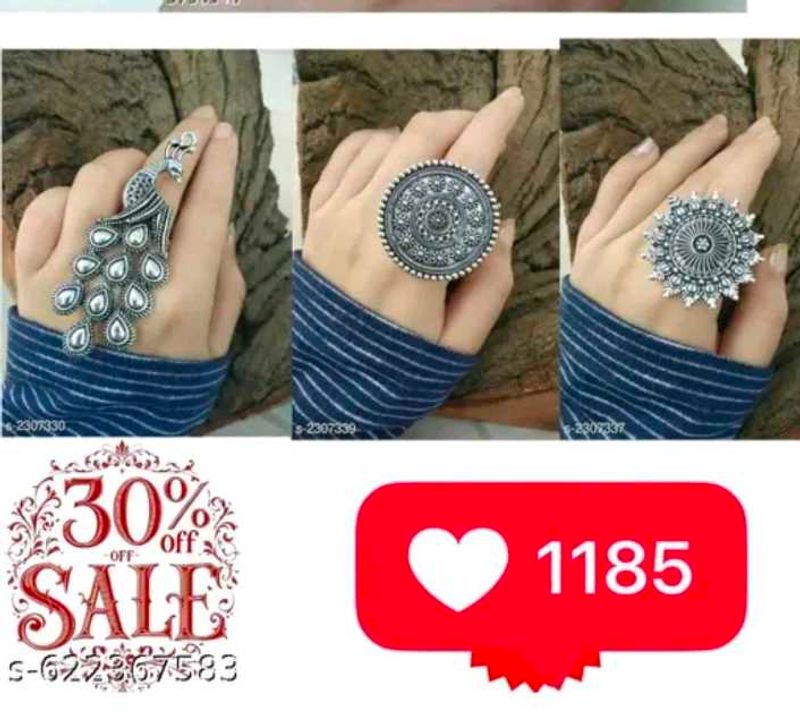 Exquisite Oxidized Silver Rings - Set of 3