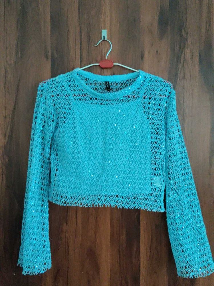 Sparkly Blue Crochet Top