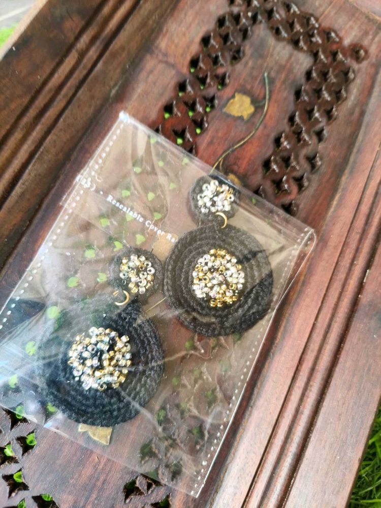 Boho Black Round Earrings