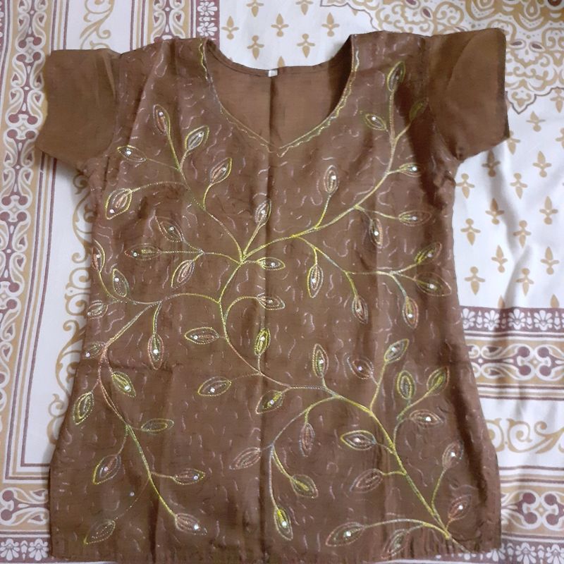 Brown Embroidery Short Top