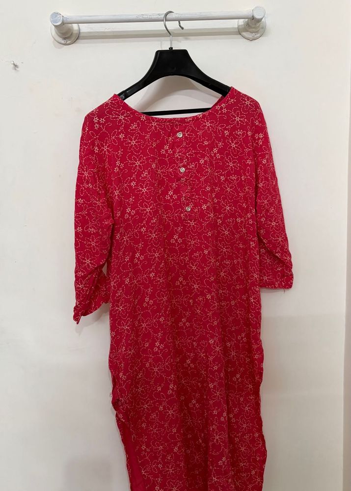Vibrant Red Floral Kurta