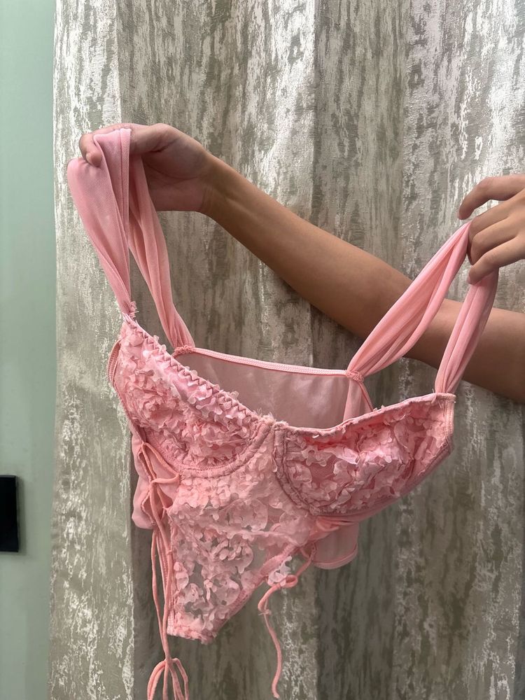 Pink Lace Corset Style Top
