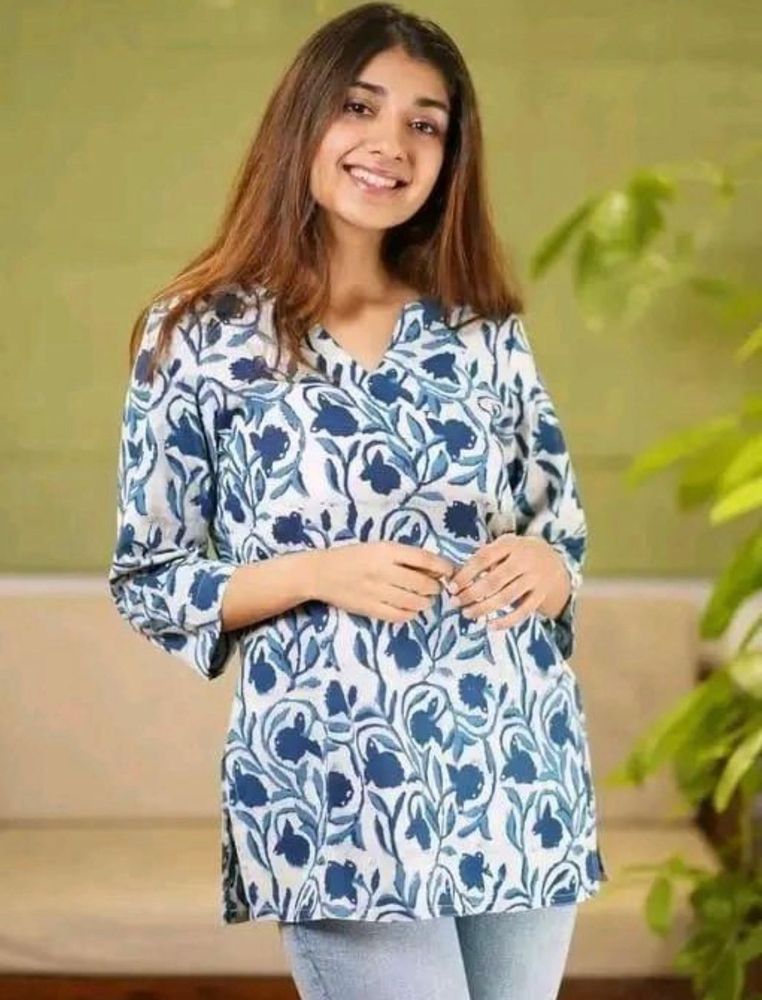 Blue Floral Print Kurta