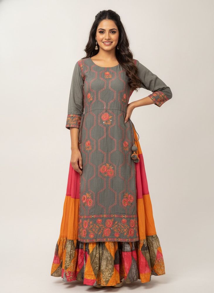 Vibrant Embroidered Kurta Skirt Set
