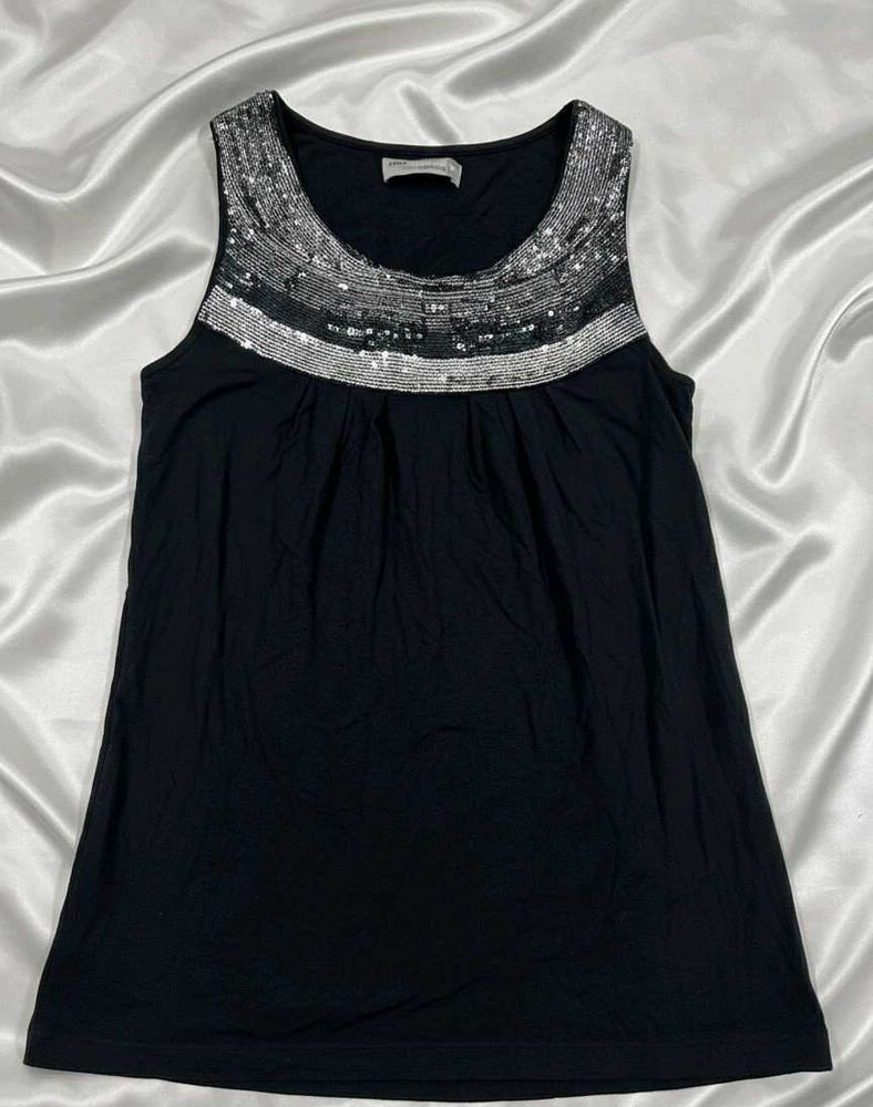 Sleeveless Black Top with Sequin Detail