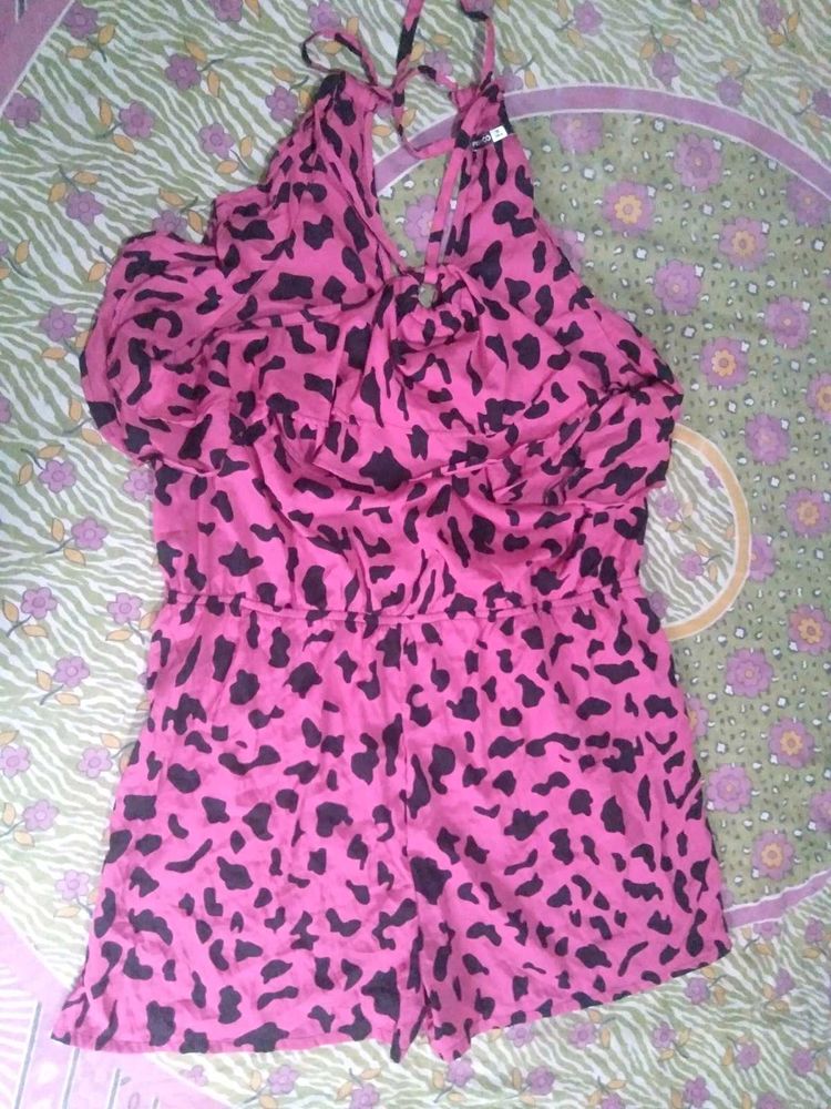 Pink Leopard Print Romper