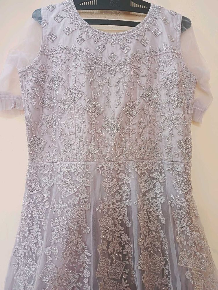 Elegant Grey Embroidered Gown