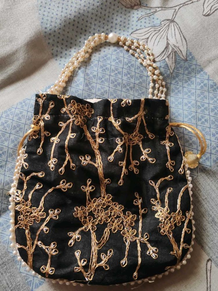 Elegant Black Embroidered Potli Bag