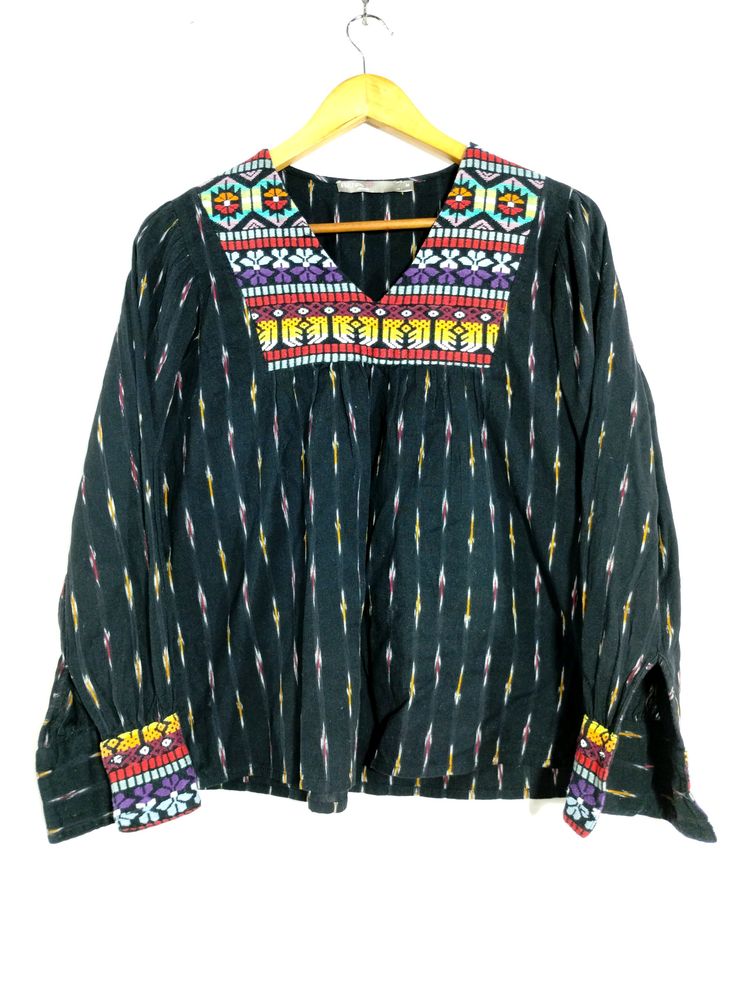 Rena Black Printed V Neck Tunic (Women's)